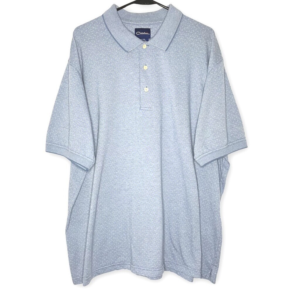 Catalina Men Shirt XXL Blue Patterned Short Sleeve Collared Golf Polo 2X Vintage